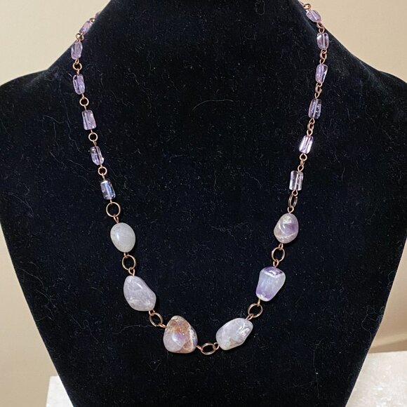 Rustic Amethyst Tumbled Stone Necklace, Genuine Gemstone + Copper Chain - Picture 3 of 15
